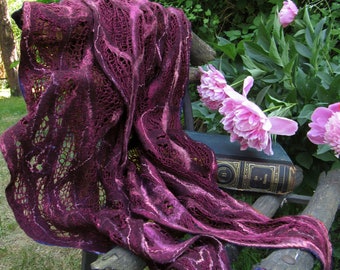 Purple Knitted Felted Scarf Wrap