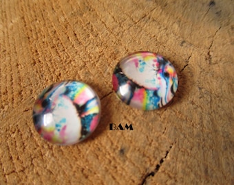 Set of 2 cabochon pattern abstract 12 mm