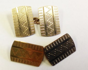 Art Deco, engine turned, double cufflinks marked 12 ct gold front and back.