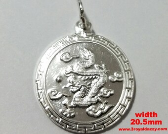 Chinese Zodiac Horoscope 999 fine Silver Round Year of Dragon Pendant charm