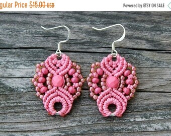 SALE Micro-Macrame Earrings - Pink
