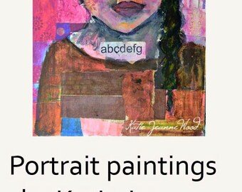 Art On Sale. Original Acrylic Teacher Portrait Painting. Mixed Media Collage Art. Pink Wall Hanging. School Wall Decor