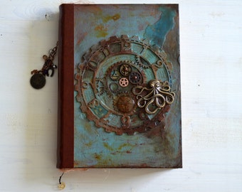 Handmade steampunk journal, wanderlust notebook, diary, journey journal, unique book, junk journal