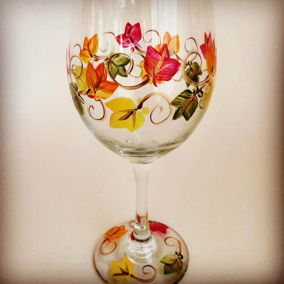 Autumn Leaves Wine Glass Hand Painted