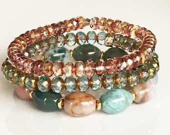 Agate & Czech Glass Bracelets Set