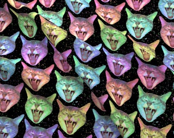 Space Cats Fabric - Laughing Cats (Large) By Sammichsewing - Rainbow Laughing Cats Cotton Fabric By The Yard With Spoonflower