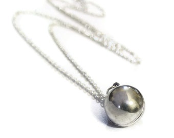Silver Ball Locket Necklace - Genuine Vintage Round Secret Message Silver Ball Sphere Locket
