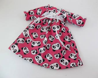 Nightgown for 14.5" Doll Bright Pink Panda Gown Fits Wellie Wishers and Similar Dolls