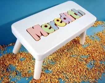 Personalized Puzzle Stool White Finish