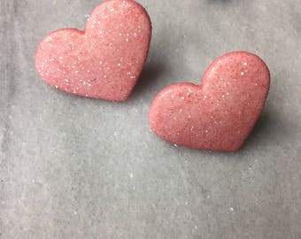 Pale pink sparkly heart earrings
