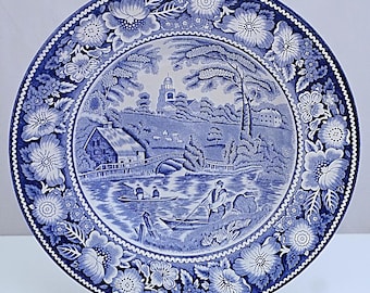 W R Midwinter RURAL SCENES Blue & White Shallow Pottery Bowl A J WILKINSON Staffordshire