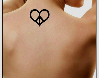 Temporary Tattoo 1 Heart Peace Sign Waterproof Fake Tattoos Thin Durable