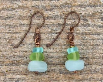 Green and Aqua Blue 'Sea Glass' Earrings on Hypoallergenic Niobium Earhooks
