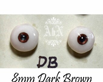 Hand Made Glass Like Eyes 8mm - Dark Brown - for OOAK Art Dolls DB-8mm