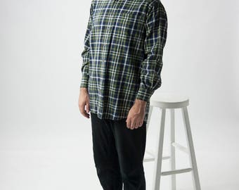 Plaid Flannel Button Up / Lumberjack Green Shirt / Cozy Fall Shirt