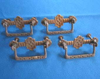 Vintage Lot of 4 Salvaged Aesthetic Era Drawer Handles for Furniture Assemblage Lot E