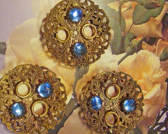 Amazing group of Vintage domed filigree findings with blue stone