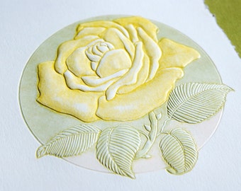Yellow Rose Card. Flower Card Letterpress. Birthday. Notecard. Single card. Blank inside.