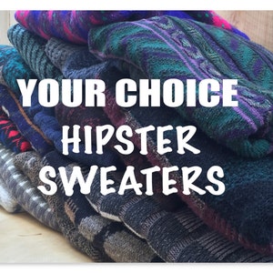 Oversized Sweaters CHOOSE 1990's, Hipster abstract printed chunky knit pullover, boyfriend fit, old sweater, baggy soft cotton