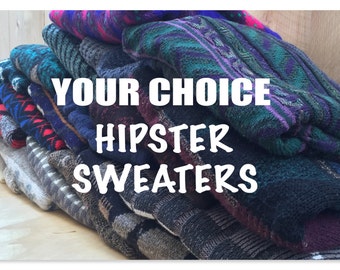 Oversized Sweaters CHOOSE 1990's, Hipster abstract printed chunky knit pullover, boyfriend fit, old sweater, baggy soft cotton