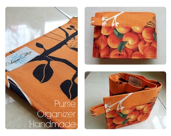 24 inch / 7 pockets Purse / Bag Organizer Insert - (Medium) Orange Peach and Bird Print Fabric