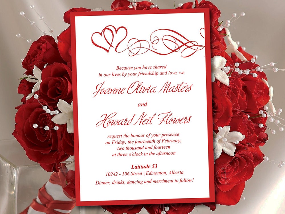 Heart Wedding Invitation Template Red Wedding Invitation