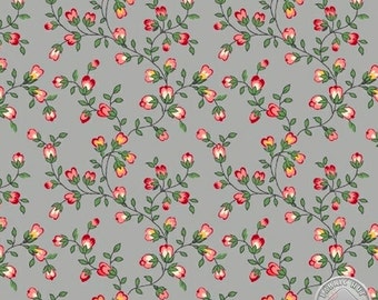 136000028 - Sidewalk Cafe Gray Buds Fabric - Sold by the yard