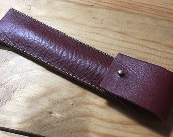 -Burgundy leather pen case