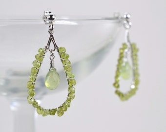 Peridot and Prehnite Loop Earrings