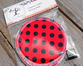 Reusable Nursing Pads, Organic Cotton Flannel - Red & Black Polka Dot