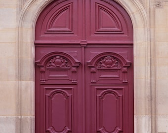 Paris Door Photograph - Maroon Door, Parisian Architecture Fine Art Photo, Home Decor, French Wall Art