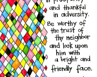 Baha'i Quote - Illuminated Baha'i Quote- "Be generous in prosperity and thankful in adversity"