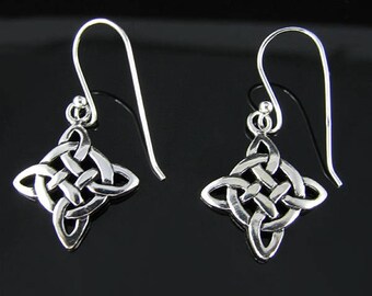 925 Polished Sterling Silver Irish Celtic Knot Weave French Wire Earrings