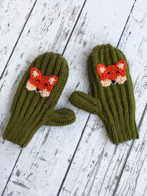 Fox Mittens Crochet Animal Mittens Adult Mittens Made to