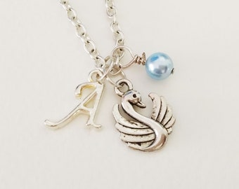 Swan Necklace Personalized necklace Swan Jewelry Gift necklace Initial necklace