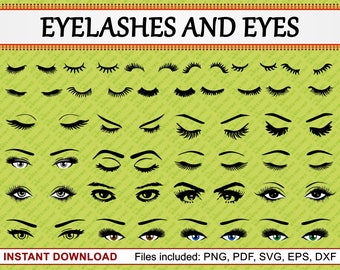 Eyelash Clipart, Eyes Clipart, Set of 27 Commercial Use Clipart, Eyelashes, Beauty, Fashion, Vector Cut Files, pdf png eps dxf svg files