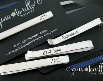Groomsmen Gift, Best Man Gift, Wedding Party Gifts, Non Engraved Tie Clip Hand Stamped, Tie Bar Personalized, Father of Bride, Groom Gift