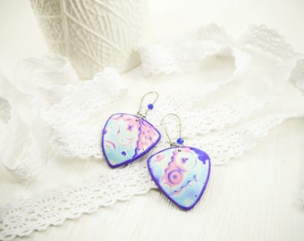 Cosmic earrings Cosmic jewelry Purple earrings Polymer clay Abstract earrings Space earrings for her Geometric earrings Shield earrings