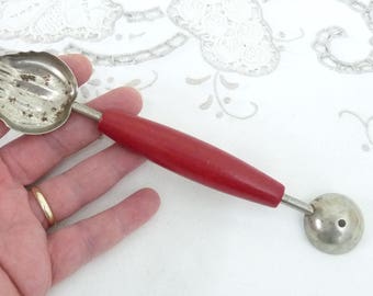 Melon Baller and Butter Curler, Red Wooden Handle, 1950s, 1960s, Mid Century, Retro, Vintage Utensil, Kitchenalia, Retro Kitchen, Homewares