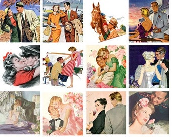 Romantic Sweetheart Couples 20 2 inch squares Digital Collage Sheet Digital Download D110
