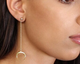 Crescent earrings, Half moon earrings, Dangle earrings, Drop earrings, Dainty crescent earrings, Dangle crescent earrings, Chain earrings