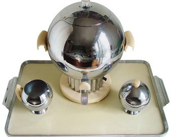 Iconic American Art Deco Four Piece Coronet Coffee by Walter Von Nessen for Chase