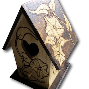 Floral Birdhouse, Pyrography Indoors or Out