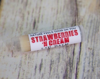 Organic Strawberries N Cream Lip Balm ~ Creamy Strawberry Flavored Lip Butter, Birthday Gift for Kids, Mothers Day Idea, Father's Day Gifts