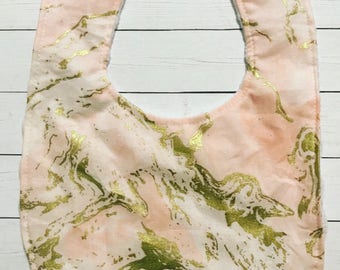 Baby Bib- Gold and Blush Bib with Minky Backing, Baby Girl Bib, Baby Boy Bib, Minky Baby Bib, Gold Baby Bib