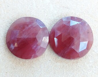 15cts Faceted Natural Ruby 13mm Round Flat Back Loose Gemstone Pair