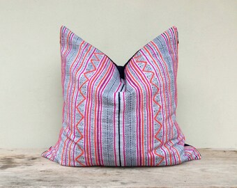Vintage Cotton Tribal Hand Print Patch Work Pillow Case 26" x 26" Pieces Of Retro Tribal Costume
