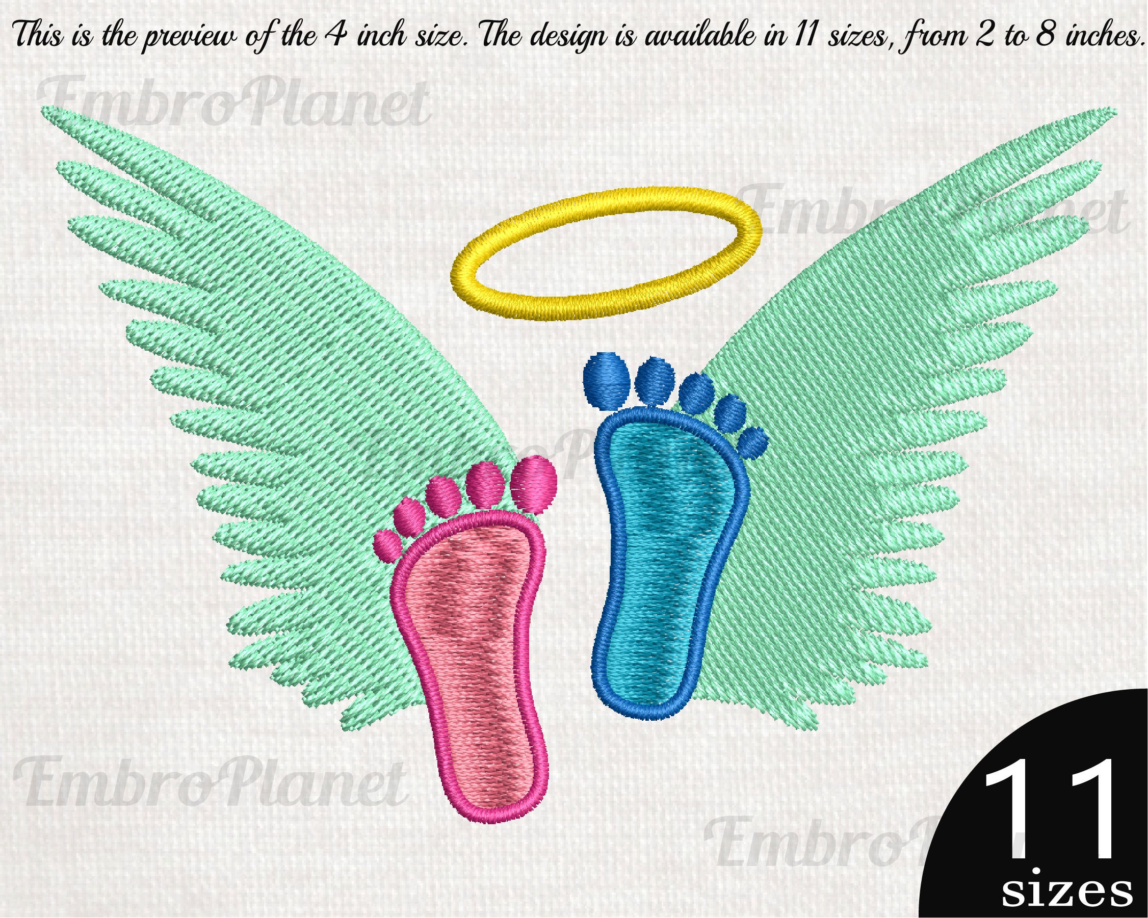 Baby Feet Angel Wings Design for Embroidery Machine Digital