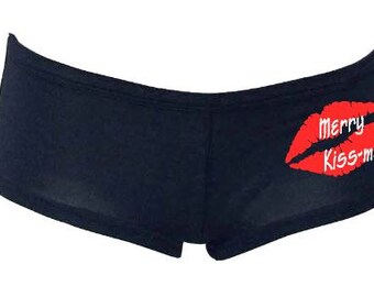 Merry kiss-mas xmas christmas printed ladies boyshorts/underwear - funny cute joke santa stocking filler