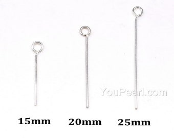 Sterling 925 silver eye pins, long eyepins, silver pin heads, silver findings, silver jewelry pins, 15mm 20mm 25mm available, 10 pcs, FD-EP